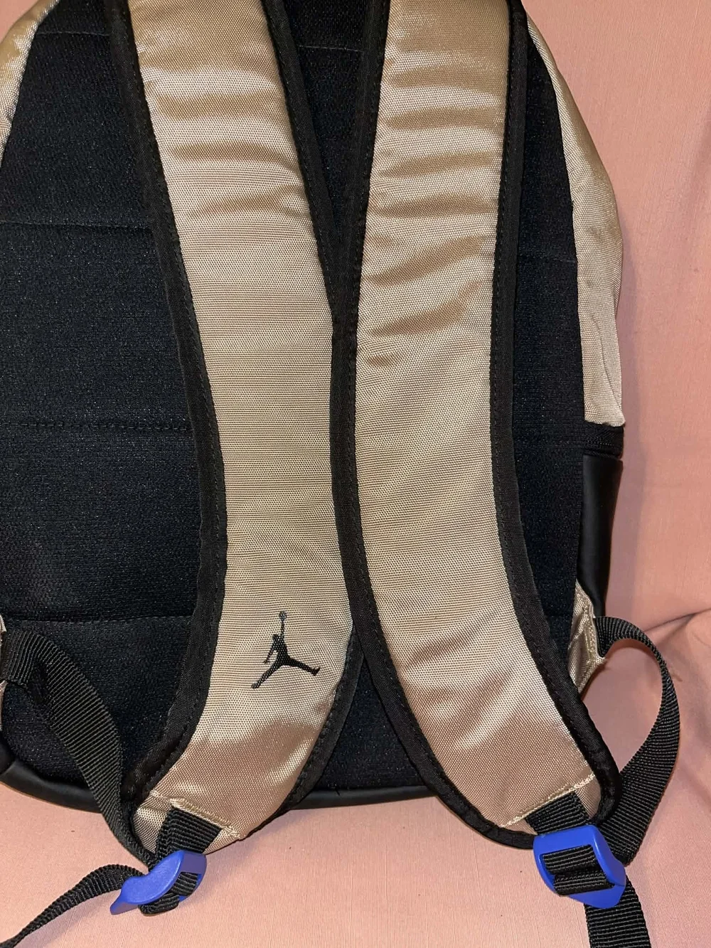 Jordan Two-Tone Tan and Black Backpack with Blue Accents